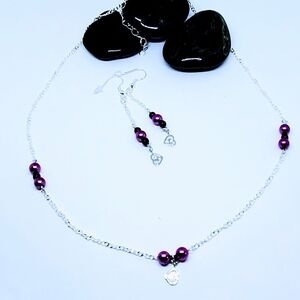 Elegant Silver and Purple Heart Jewelry Set
